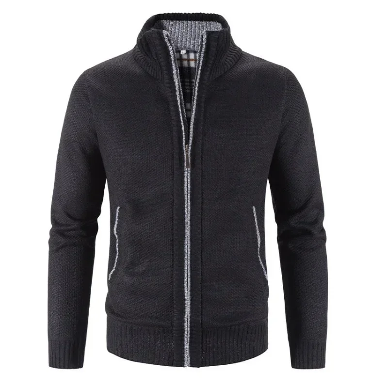 

Knitted Sweaters for Men Motorcycle Man Clothes Solid Color Zipper Zip-up Collared Beige Plain Cardigan Spring Autumn Warm Cheap