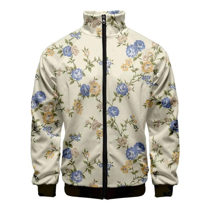 thumbnail image 1 of Chaqueta con estampado 3D de plantas y flores para hombre, abrigo de manga larga con estampado retro, chaquetas con cremallera de gran tamaño y personalidad para mujer, blusas de calle, 1 of 5