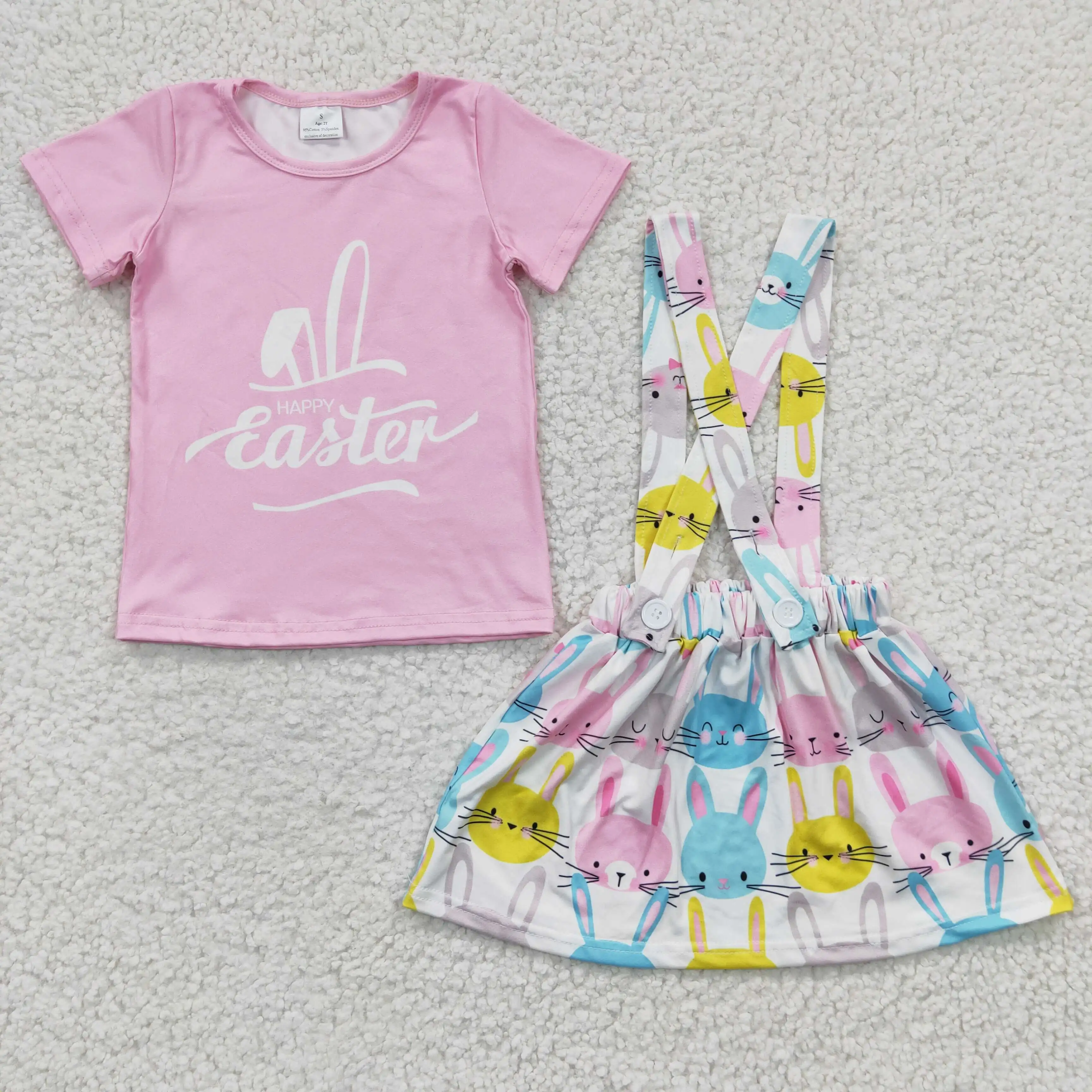 

GSD0236 Kids Clothes Girl Set Short Sleeve Top Suspender Skirt 2 Pieces Easter Outfits