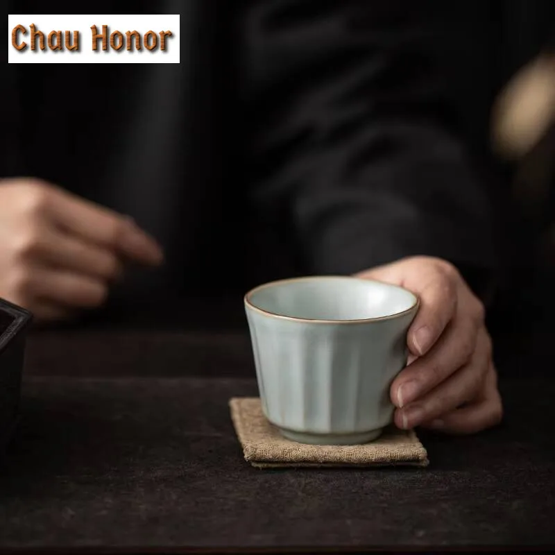 Boutique Ru Kiln Ceramic Crack Teacup Handmade Household Chinese Kung Fu Tea Set Master Cup Tea Ceremony Drinkware Birthday Gift