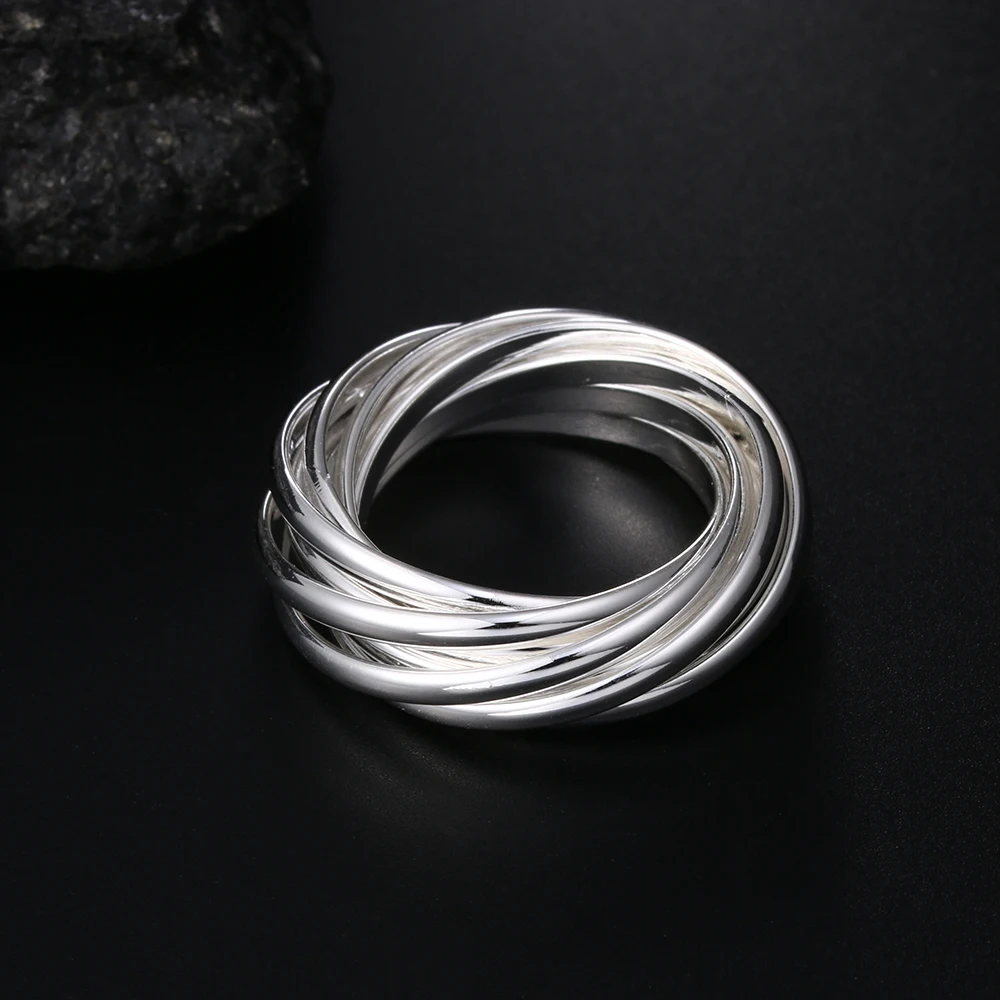 Silver Ring 925 Sterling Silver fine Five Circles for Women Man Fashion Folk-Wedding Party Gifts