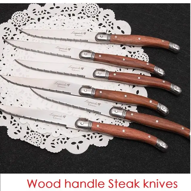 6pcs stainless steel steak knife with wood handle Table Knives Set Restaurant  Cutlery Dinnerware Set - SteakEat