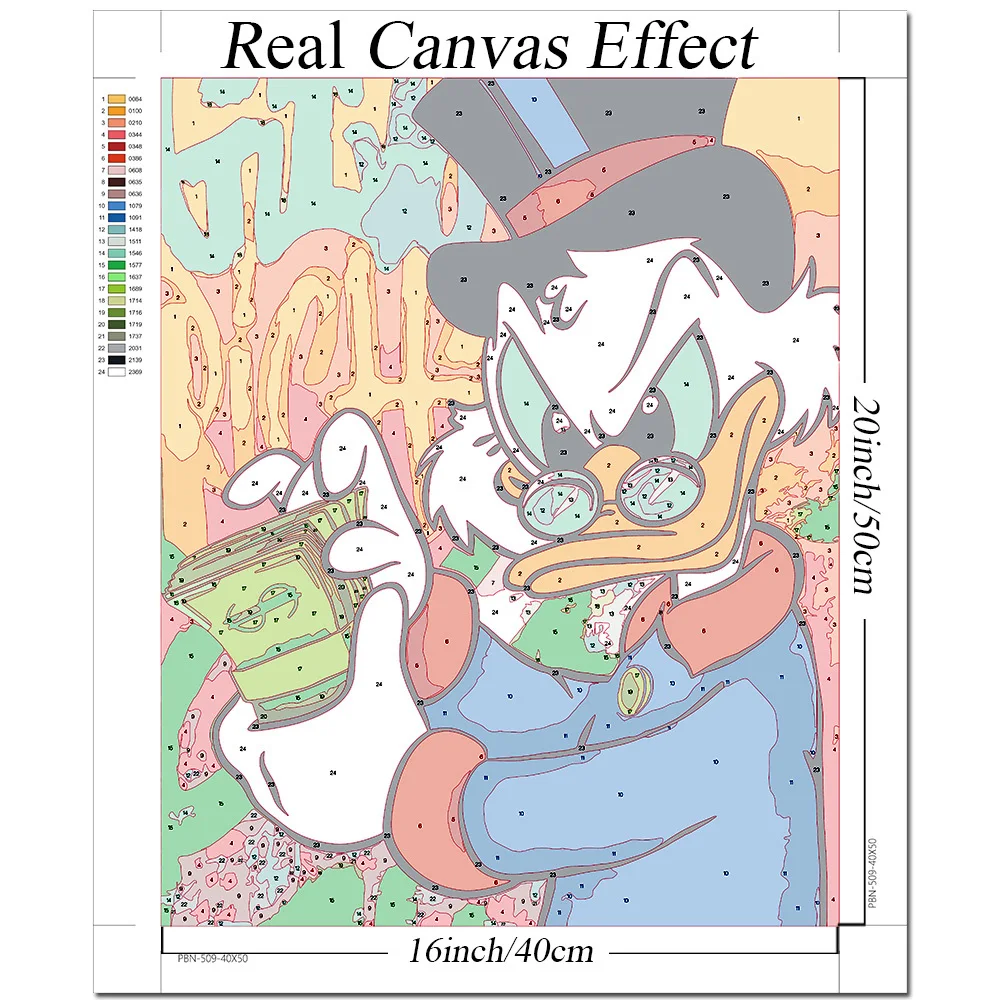 オランダ製 ディズニー キャラクターアート 油絵風 ドナルドダック ディズニー-数字、ドナルドダック、カラフルな大人の番号の絵画