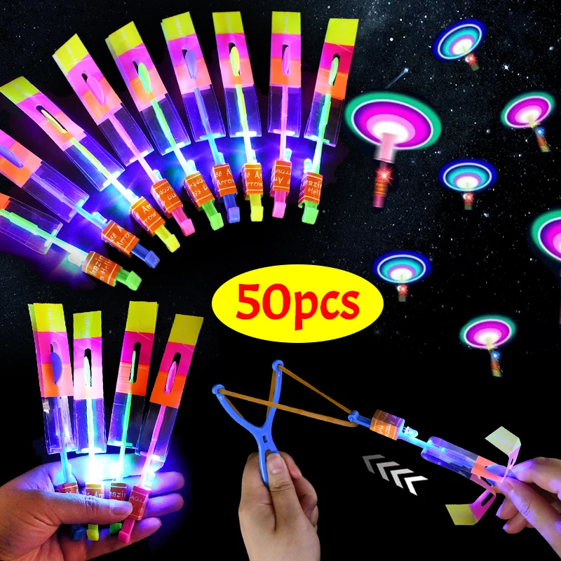 LED Light Arrow Rocket Helicopter Flying Toys 5/20/50Pcs Kids Birthday Party Favors Gift Bag Pinata Fillers Rubber Band Catapult flying toy