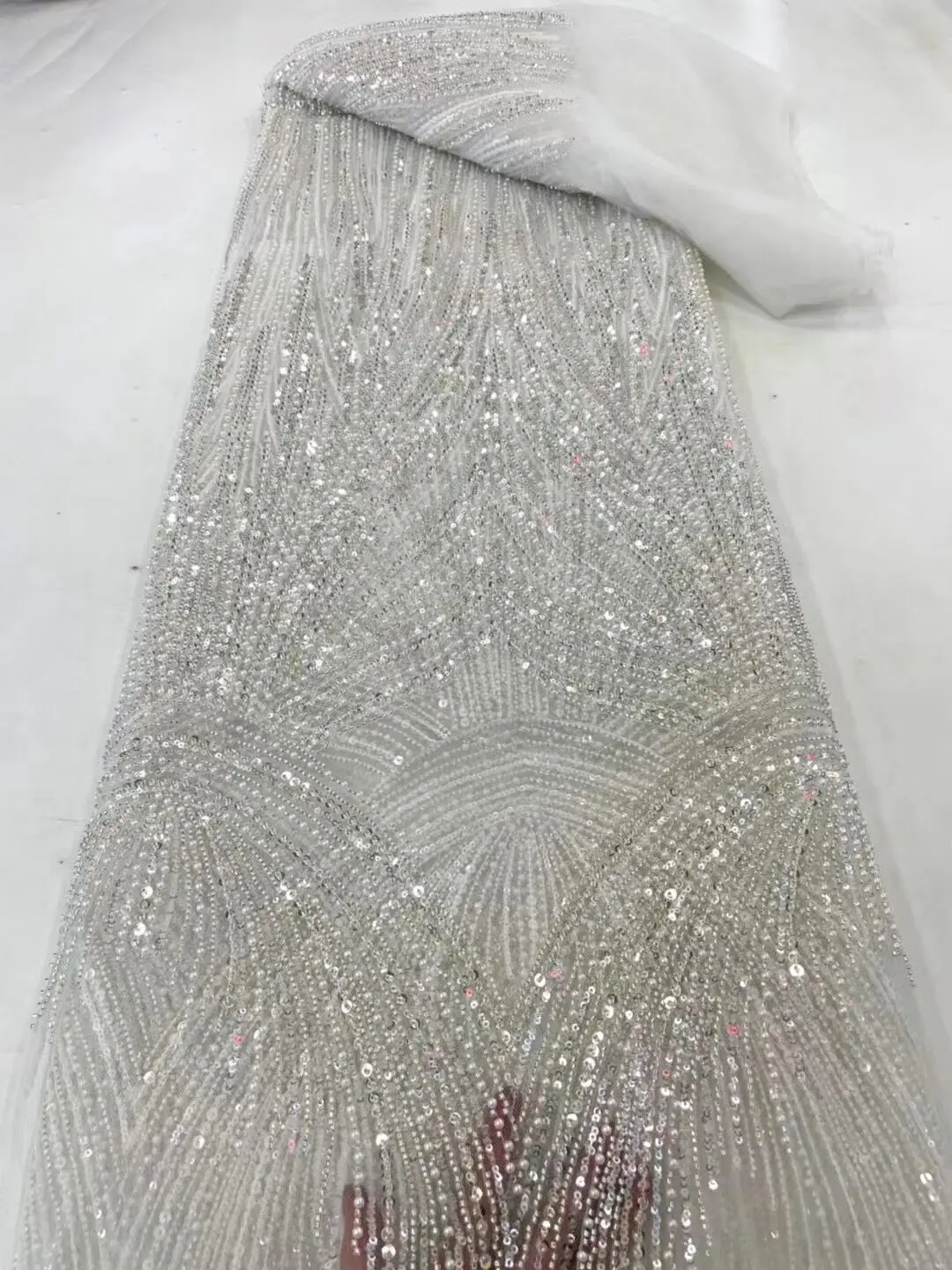 

African Lace Fabric High Quality Lace French L-1228826 Lace Fabric With Sequins beads nigeria party dress