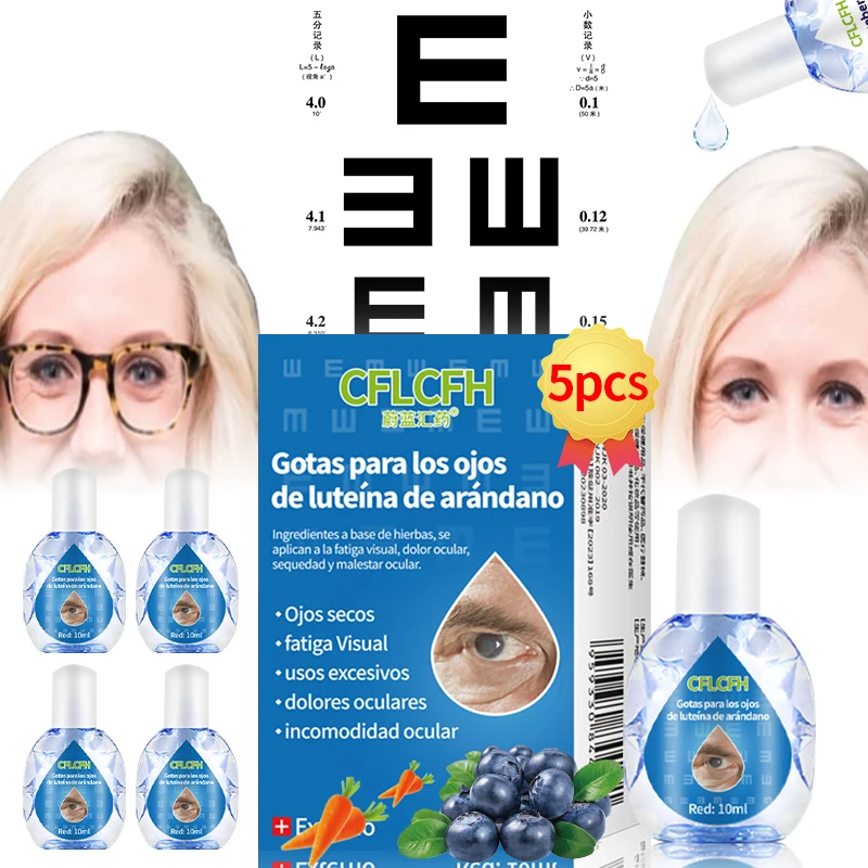 

Eyesight Eye Drops Eyes Pain Dry Itchy Visual Fatigue Myopia Improvement Protect Vision Care Blueberry Lutein 3/5Bottles Spanish