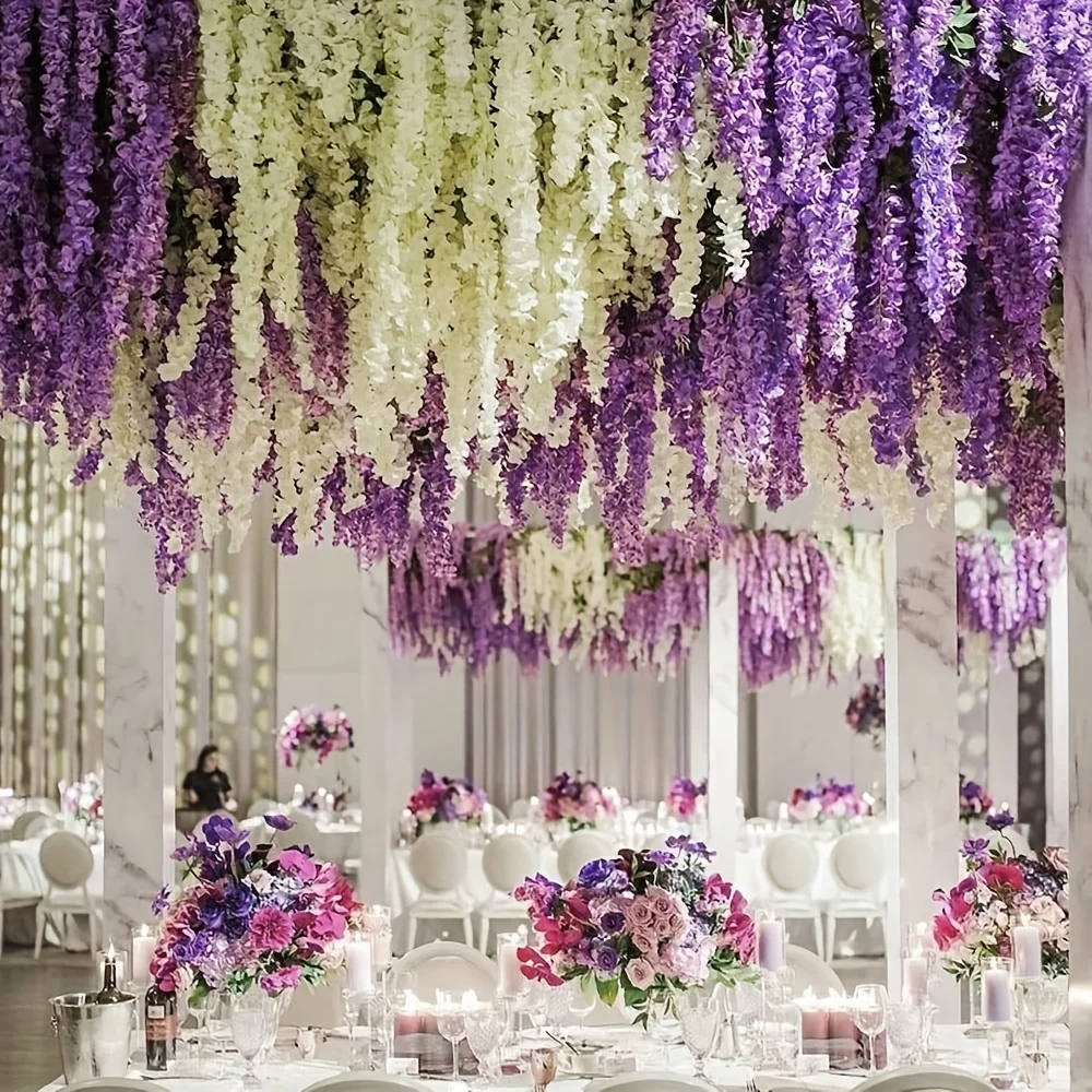 Artificial Fake Wisteria Flowers Hanging Garland Wall Outdoor Garden Wedding Party Decoration Home Interior Decor 36 PACK