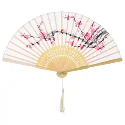 Elegant Vintage - Style Bamboo Silk Hand Fan with Colorful Tassel (L)