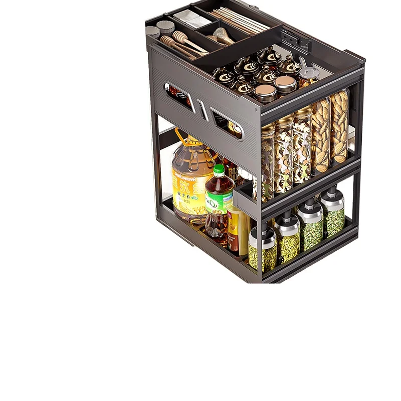 Seasoning drawer type pull basket, kitchen cabinet, condiment rack, built-in pull basket