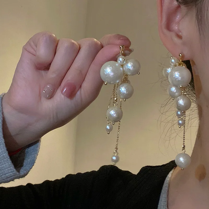 Boucles D'oreilles 2 Boules Perles Blanches Clous Pendantes · Simon
