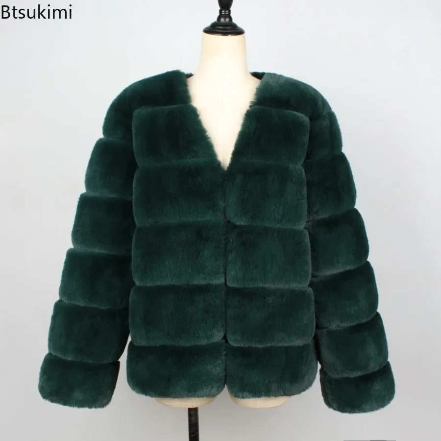 New 2024 Women's Winter Warm Faux Fur Coat Jacket Solid Luxury Design Fluffy Short Coat Faux Fur Jacket Ladies Furry Tops Coats