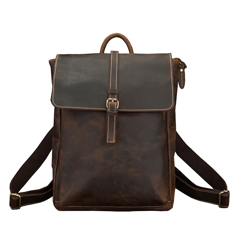 Handmade Crazy Horse Leather Backpack For Men Cowhide Travel Knapsack Retro Laptop bag Vintage Genuine Leather Outdoor Rucksack