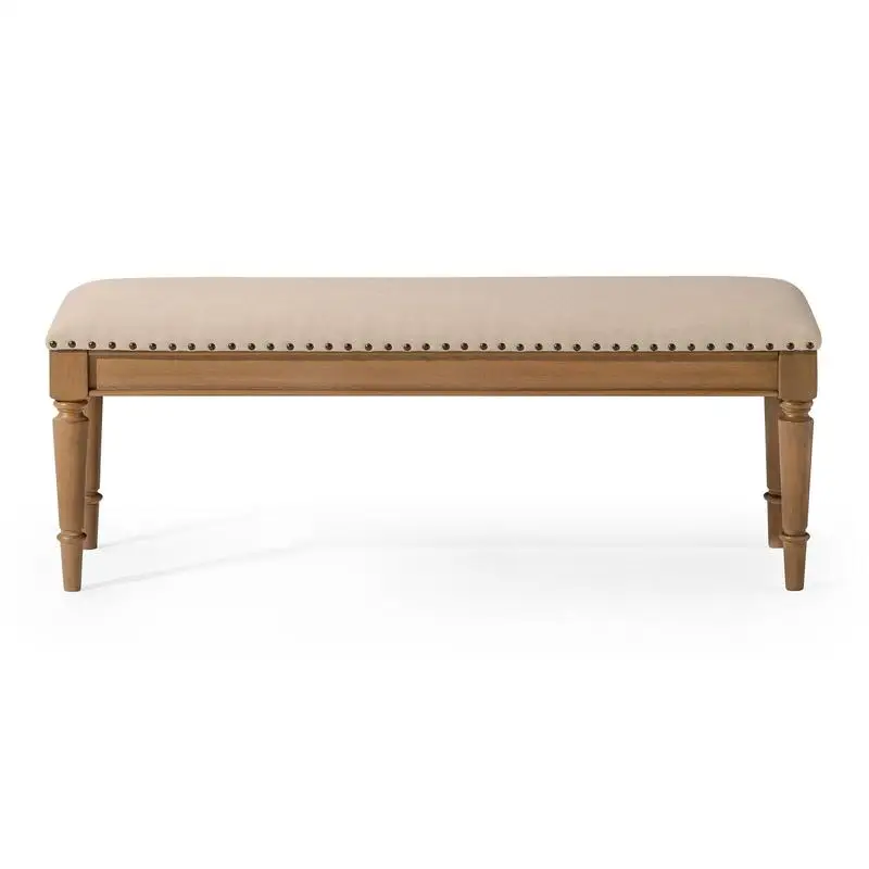 

Maven Lane Elizabeth Traditional Upholstered Wood Bench, Antiqued Natural Finish