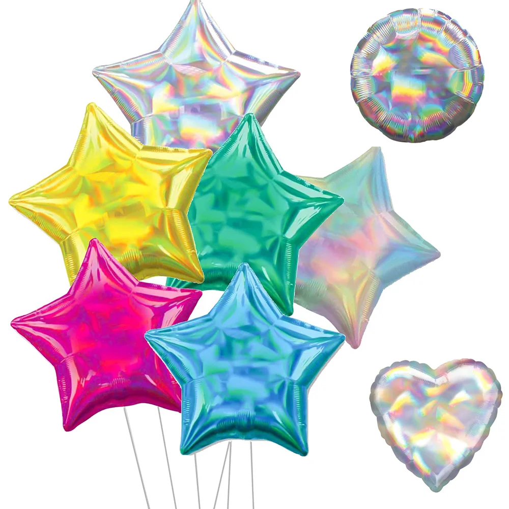 

50pcs/Set Iridescent Laser Star Foil Balloon Heart Round Unicorn Birthday Party Decoration Wedding Graduation Baby Shower Decor