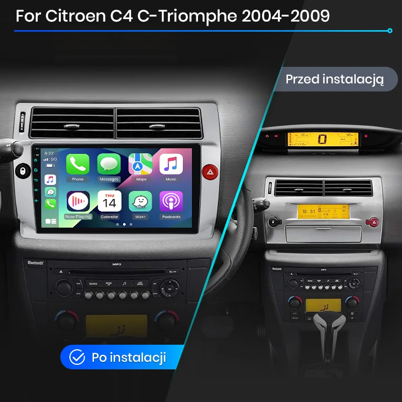 Radio de coche Junsun con CarPlay inalámbrico y Android Auto para Citroen C4 C-Triomphe 2004-2009, sistemas inteligentes para coche, DSP, SWC, RDS, GPS, FM, BT 2
