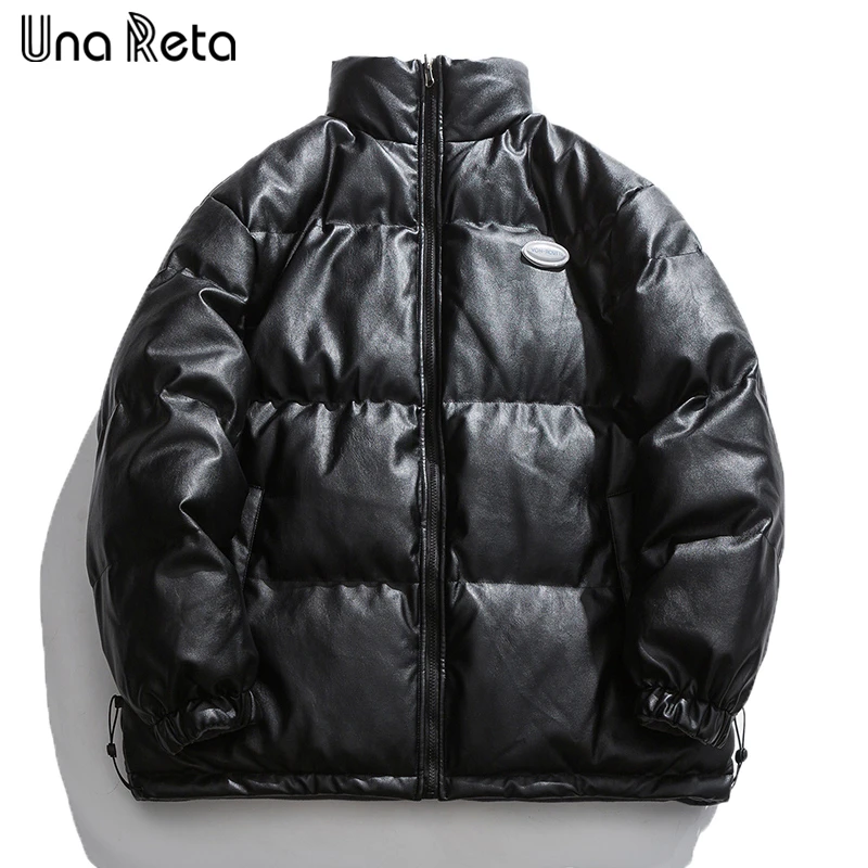 

Una Reta PU Leather Parkas Winter New Men Clothing Streetwear Cotton Coat Two Side Wear Hip Hop Oversized Warm Men's Jackets