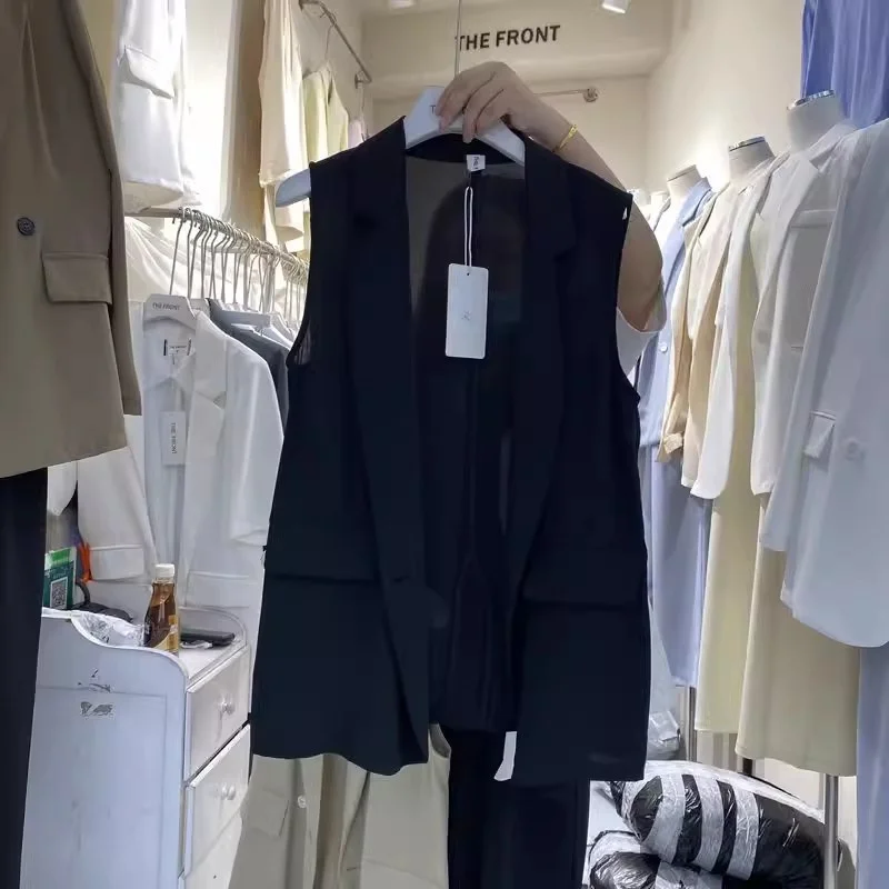 Fat MM300 kg Lapel Sleeveless One Button Suit for Women 2024 Summer New Loose Versatile Thin Suit Vest Coat Solid Color Commuter