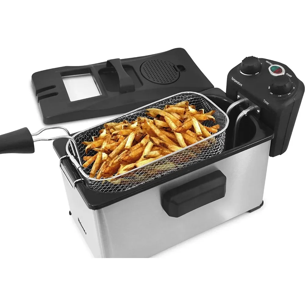 

EDF-3500 Electric Immersion Deep Fryer. Removable Basket, Timer Control Adjustable Temperature,Stainless Steel,3.5 Quart /14 Cup