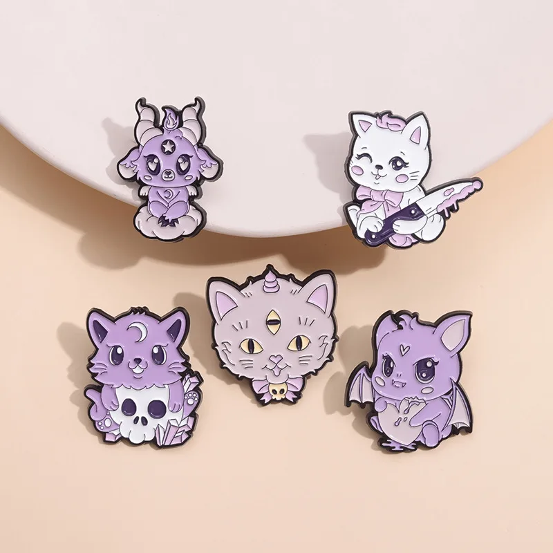 

Cute But Creepy Enamel Pins Custom Skeleton Cat Bat Satan Brooches Lapel Badges Punk Gothic Animal Jewelry Gift for Friends