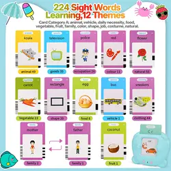 Interactive Talking Flash Cards for Kids - Language Learning Electronic Audio Book for Kindergarten Vocabulary Building (Blue 224 Words)
