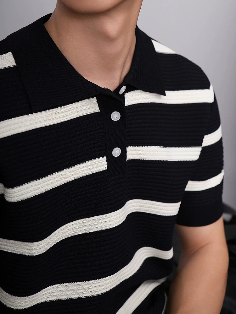 New Casual Striped Crochet Knit Polo Shirt Mens Summer Fashion Buttoned Polo Neck Knitted Tops Men Stylish Short Sleeve Jumpers 9 S631439d406594345bea2f7497fbcf52cS