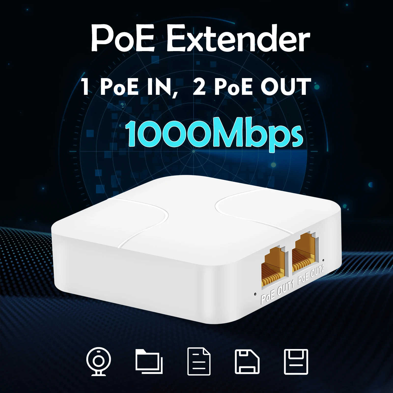 Gadinan 3 포트 패시브 PoE 익스텐더 1 입력 2 출력 IEEE 802.3af 1000Mbps IP 카메라 NVR용 캐스케이드 가능