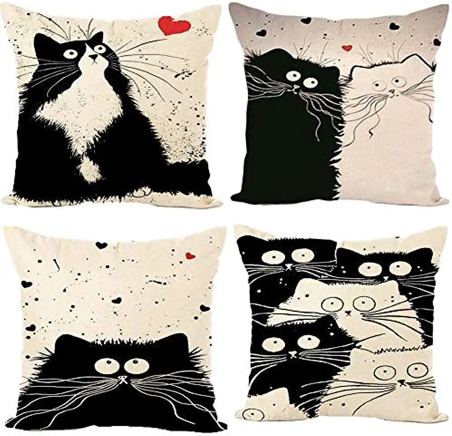 Cute Cat Linen Pillow Cover Pillow Pillowcase 45x45cm Home Living Room Sofa Decoration Pillowcase pillow case 5