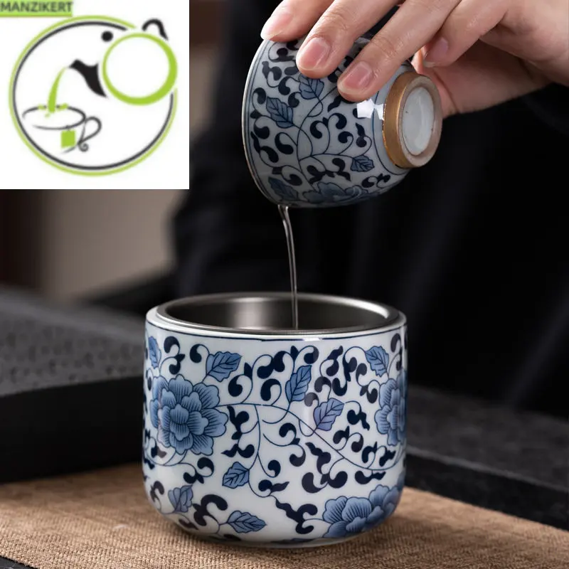 

Blue and White Interlock Branch Lotus Jianshui Stoneware Tea Residue Barrel Tea Basin Ceramic Water Tank Kung Fu Tea Utensils