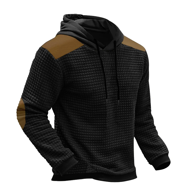 Classic Hooded Street Fashion Casual Sports Long Sleeved Pullover With Waffle Top For Men's Clothing