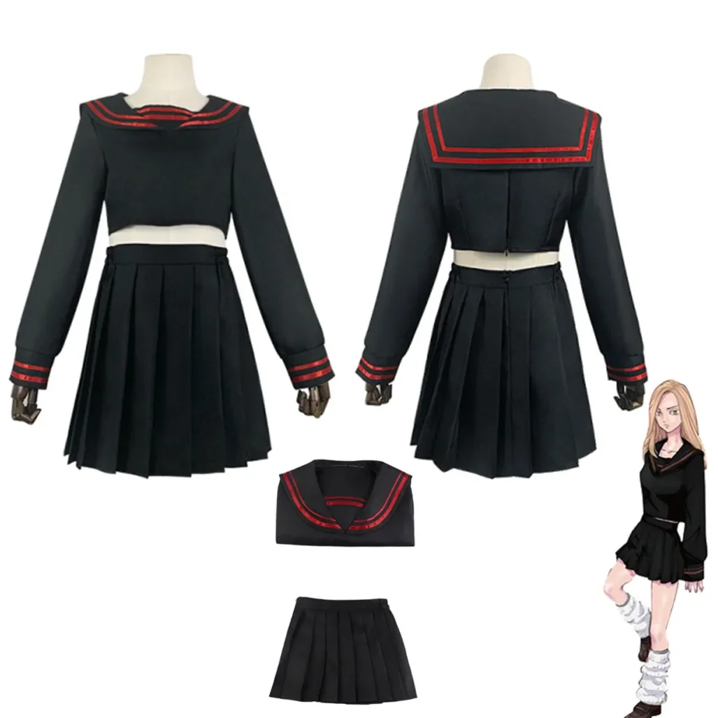 

Yuzuha Shiba Cosplay Costume Anime Tokyo Revengers Girl Dress Black Sailor Suit Skirt Set Long Orange Ginger Wig Party Role Play