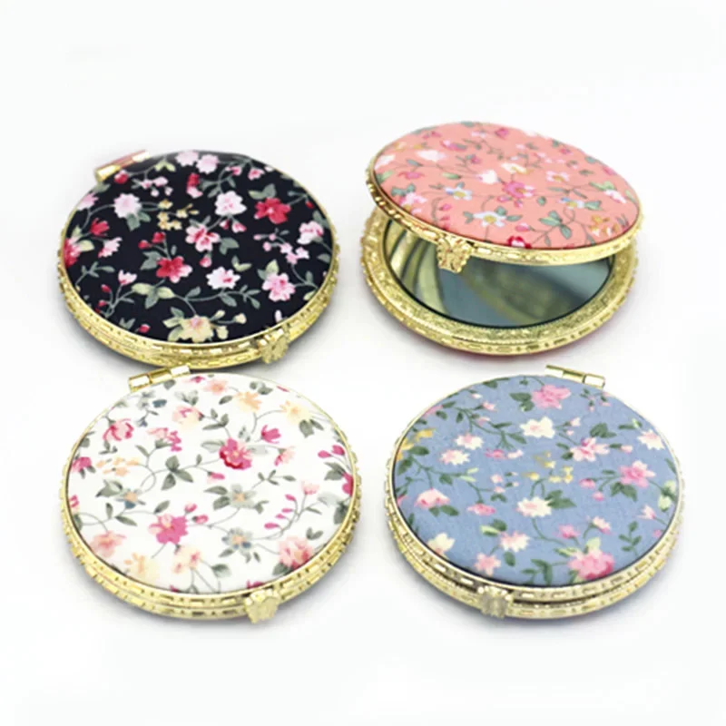 Pocket Floral Mirror Mini Makeup Compact Portable Two-side Folding Make Up Mirror for Women Vintage Cosmetic Gift