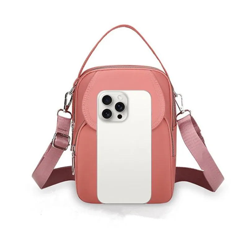 Lightweight Nylon Women's Crossbody Bag, Casual Mini Handbag with Multiple Zip Pouch, Chic Design Shoulder Bag for Everyday Use