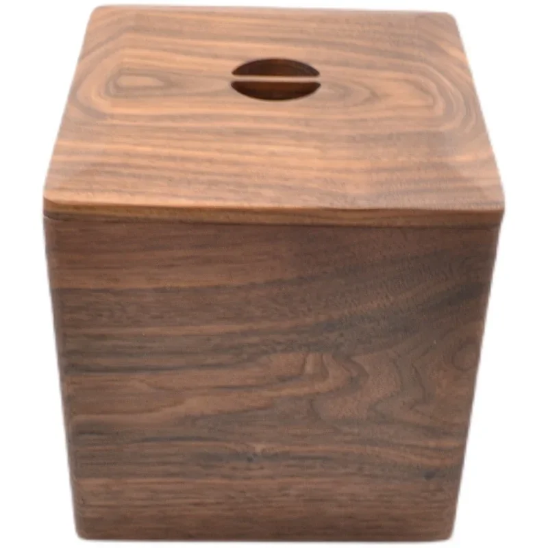 

Black Walnut Solid Wood Household Dustproof Debris Storage Box with Lid, Desktop Garbage Bin