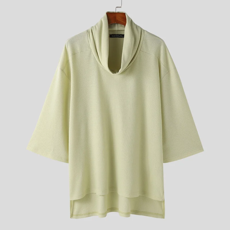 thumbnail image 1 of INCERUN Tops 2024 estilo coreano moda para hombres bufanda cuello apilado diseño camisetas casuales sólido manga tres cuartos camiseta S-5XL, 1 of 5
