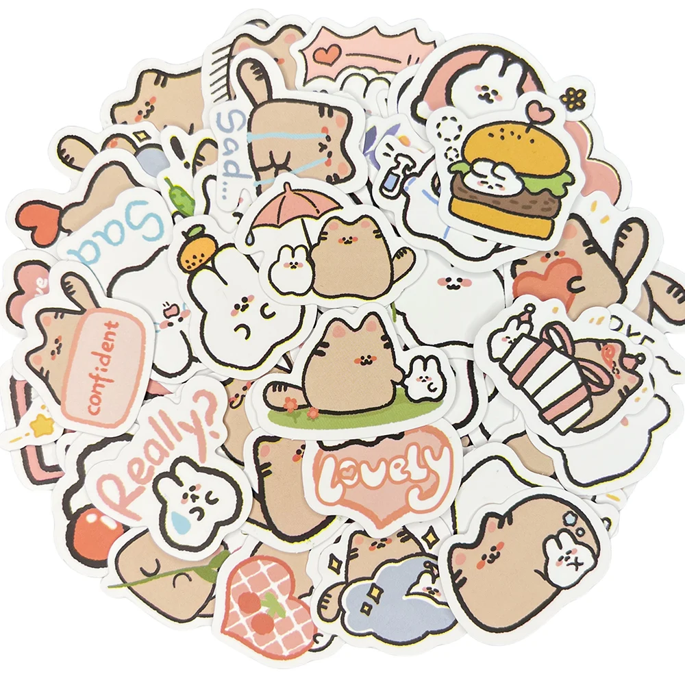 10/30/60Pcs Cute Cat Rabbit Waterproof Graffiti Sticker Aesthetic Decorative Luggage Laptop Cup Phone Scrapbook Kids Stickers