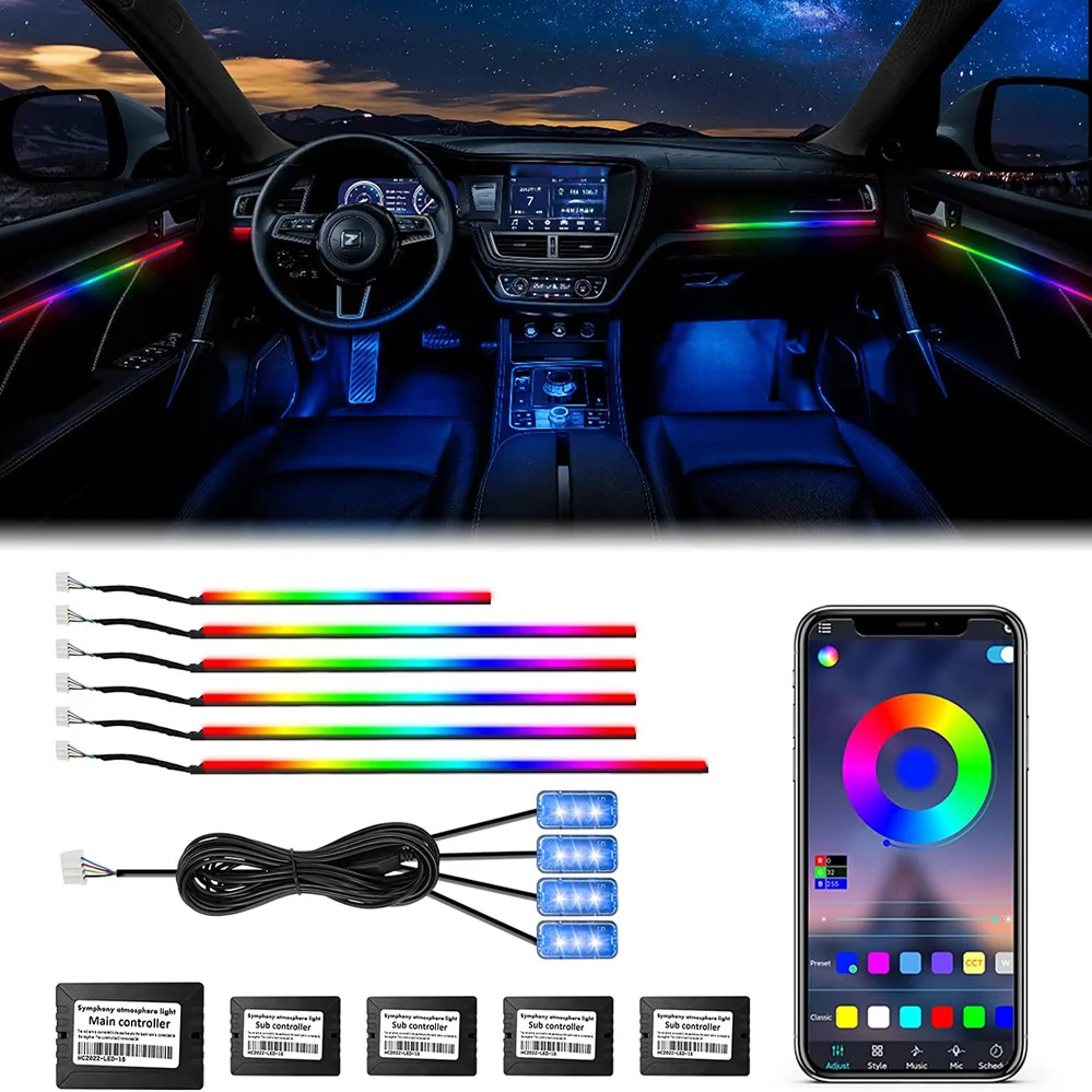 18IN110IN1NeonDreamColorLEDCarInteriorAmbientLightAPPAcrylic