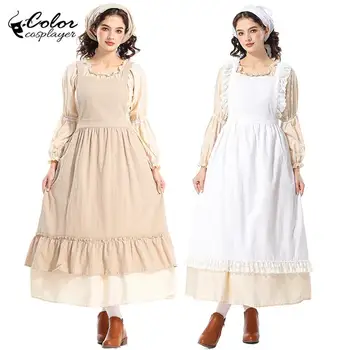 Color Cosplayer French Style Dress Maid Cosplay Costume Milk Worker Gown with Apron Carnival Party Vintage European Clothing