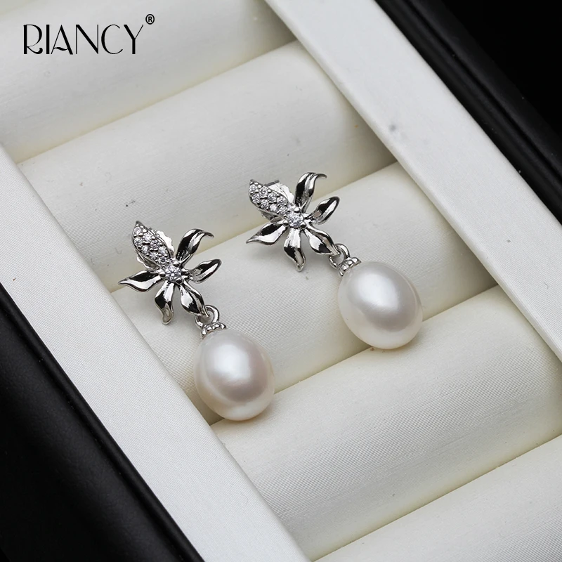 Vintage Flower Natural Freshwater Black Pearl Earrings For Women Jewelry Engagement Gift White Purple