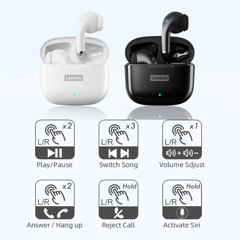 레노버 LP40 Pro 블루투스 V5.3 이어폰 땀 방지 경량 헤드폰 스마트폰, 노트북, 컴퓨터 이어버드와 호환 가능