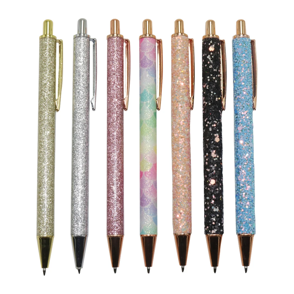 10 Pcs New Flash Crystal Pen Metal Pendant Ballpoint Pen Bullet 1.0mm Nib Blue Refill Superior Office Writing Tool