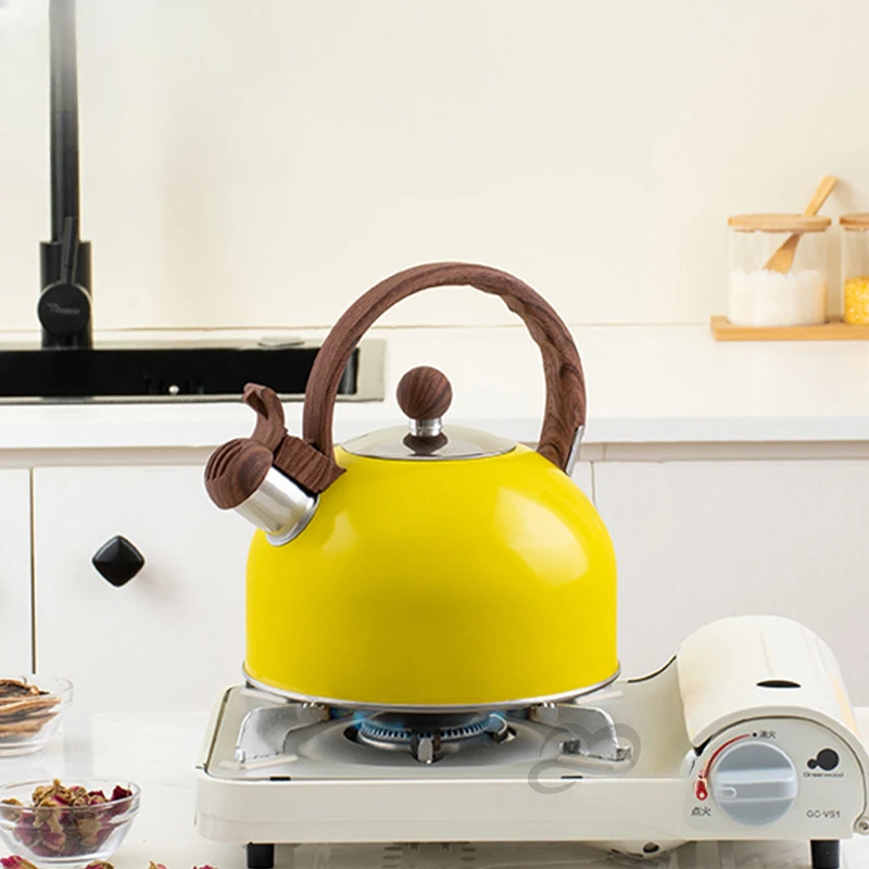 Yellow Stainless Steel 2.5L Whistle Whistle Pot Chiming Kettle Tea Kettle Domestic Water Enamel Pot Birthday Gifts