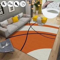 Striped Orange Living Room Carpet Nordic Geometric Room Decor Rug Fluffy Non-slip Bedside Rugs for Bedroom Thickened Flannel Mat 1