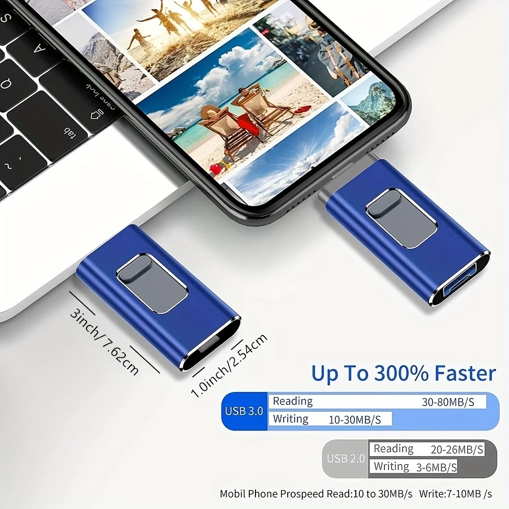 Micro Memory Drive para Iphone Usb Flash Drives Android Photo Stick Compatível com Celular 3in 128gb 256gb 512gb 128gb - Imagem 4