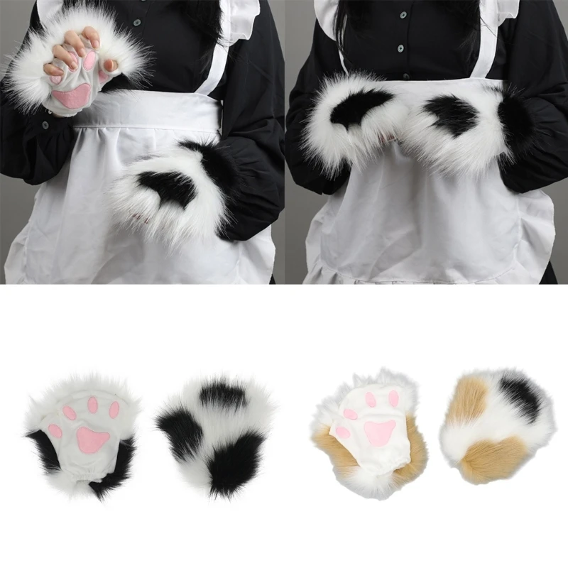 

Cosplay Fluffy Gloves Vividly Plush Mittens with Cartoon Animal Paw Shape for Girls Boys Carnivals Party Supplies Y1QD