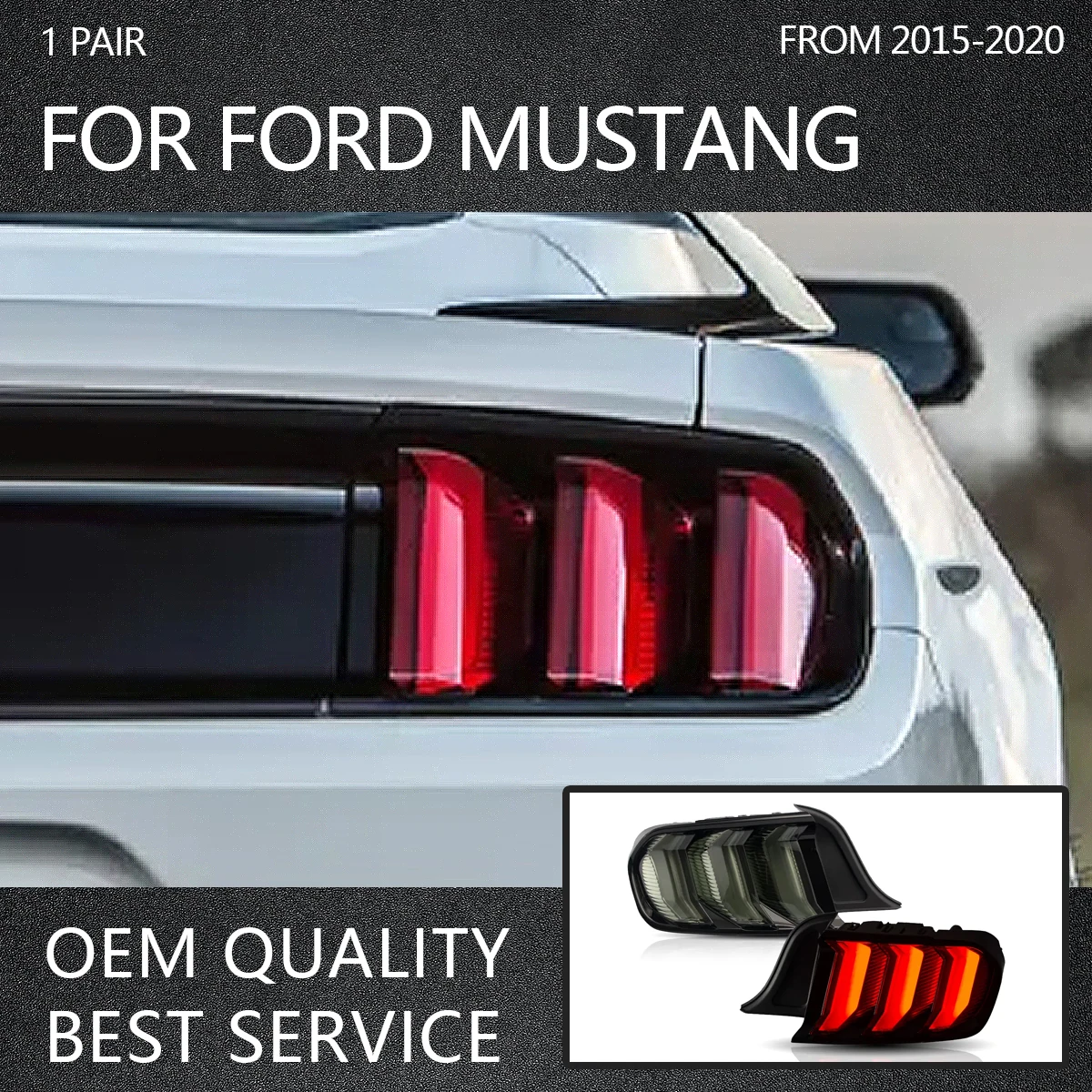 

Full LED taillight assembly low to high Sequential yellow + red turn signal (5 lighting modes) For Ford Mustang 2015-2020