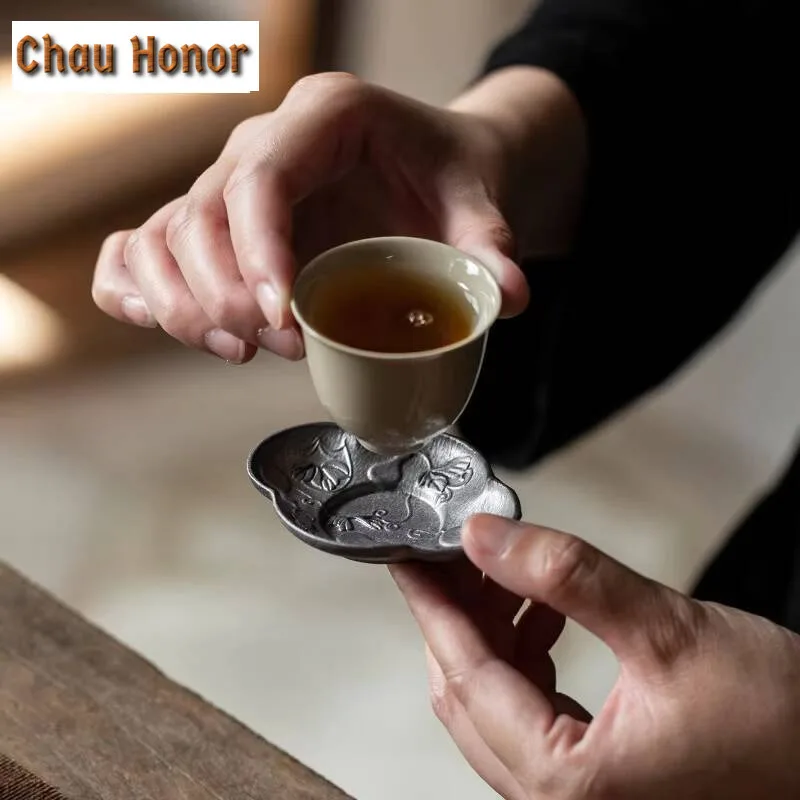 Chinese Pure Tin Old Coasters Heat Resistant Placemats for Coffee Cups Household Anti-scald Cup Pad Mat Tea Ceremony Accessories