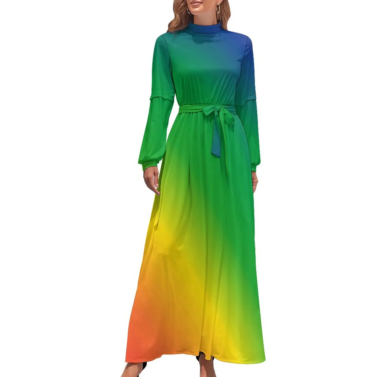 

Rainbow Texture Dress LGBT Pride Flag Sexy Design Maxi Dress High Waist Long Sleeve Street Fashion Bohemia Long Dresses