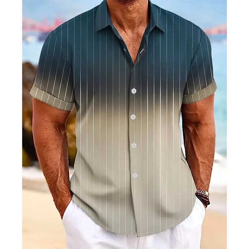 

Gradient Striped 3D Print Hawaiian Beach Shirts Men Women Casual Fashion Streetwear Short Sleeve Shirt Tops Blouse Man Clothing