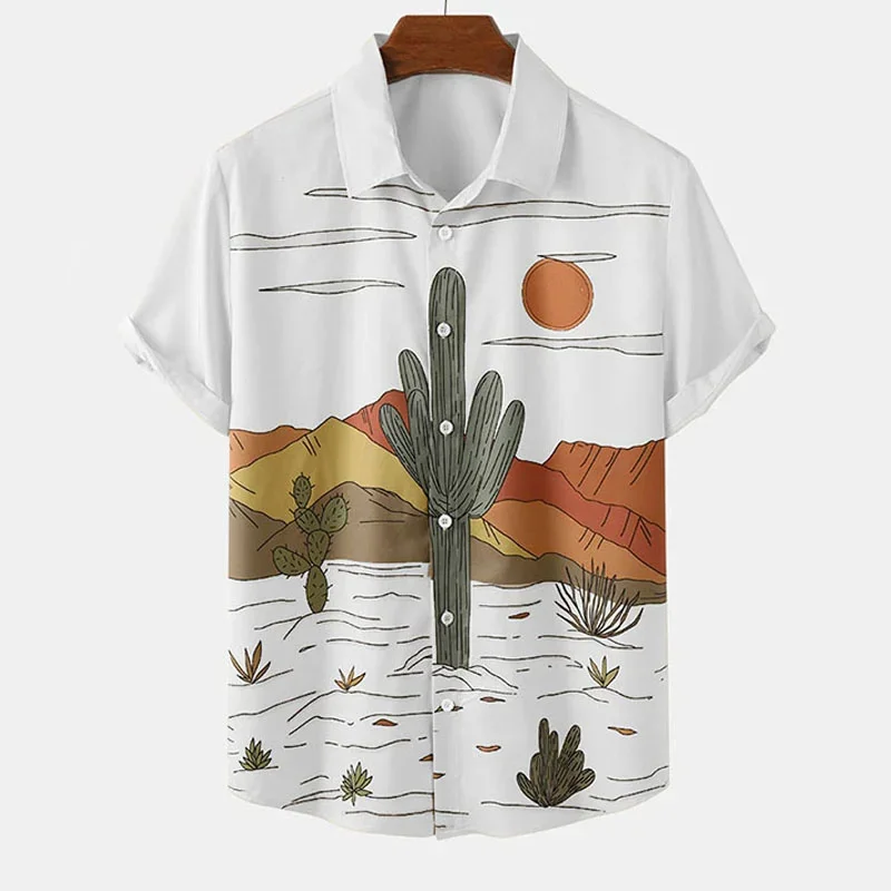Desert Cactus Shirt For Men 3D Print Summer Hawaiian Harajuku Fashion Shirt Top Blouse Short Sleeves Street Vacation Beachwear casual short sleeved shirt short sleeved shirt hawaiian shirt