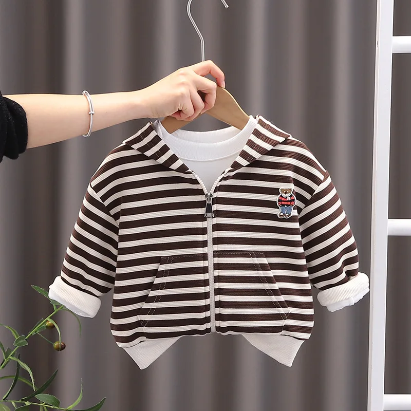 Girls Hooded Coat Boys Striped Cartoon Cotton Jacket Spring Autumn New Children Fashion Casual Cute Clothes 12M-6 Years Old